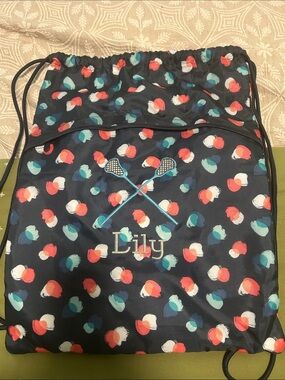 Thirty-One navy cinch sac - personalized w/ “Lily” & lacrosse sticks